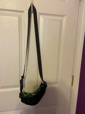 Black Crossbody Bag with Green Leaf Print